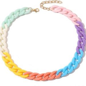 Punk Acrylic Colorful Leopard Cuban Link Chain Statement Necklace